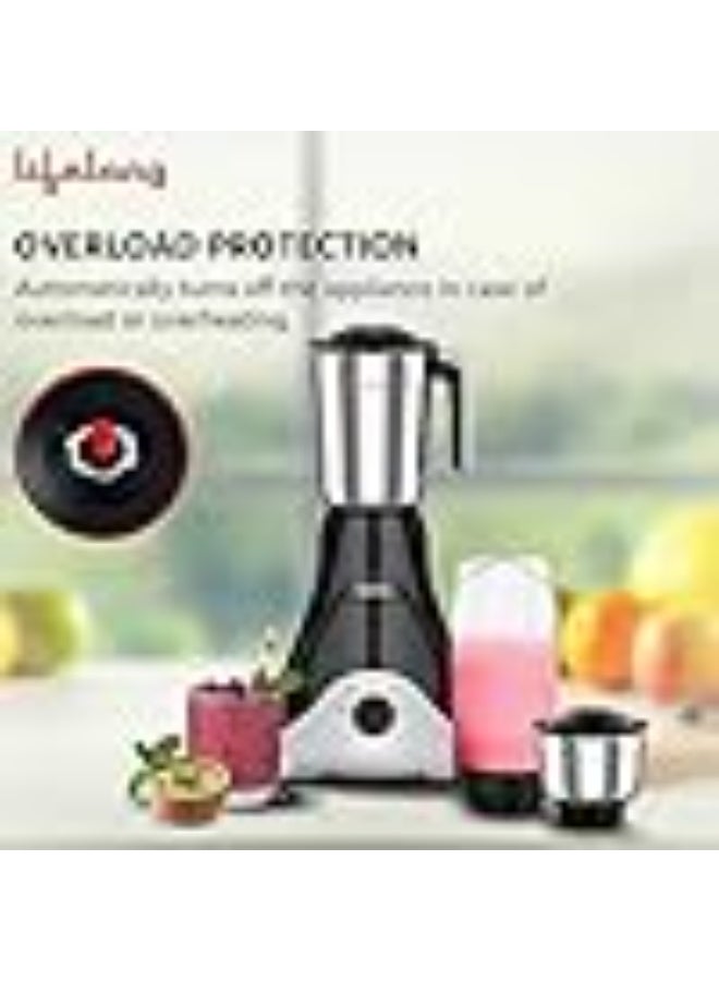 Lifelong Mixer Grinder for Kitchen - 4 Jars 500 Watt Mixie - 2 Nutri bullet Jars for Smoothie & Blending, Chutney Jar & Liquidizing Jar used as Wet Grinder & Blender - Stainless Steel Blades (LLMG39) - Image 4